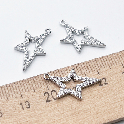 Подвеска Звезда, цвет серебро (родий), фианиты, размер 20*12 мм, цена за 1 шт