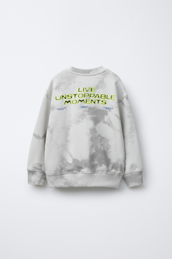 ZARA ТОЛСТОВКА С ПРИНТОМ ТАЙ-ДАЙ, СВЕТЛО-СЕРЫЙ