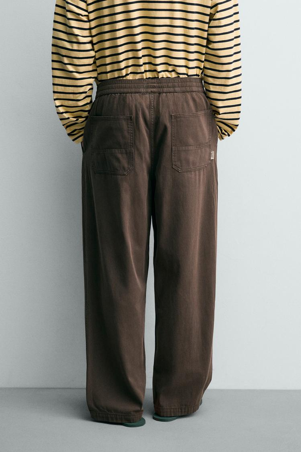 ZARA БРЮКИ RELAXED FIT В ЕЛОЧКУ, КОРИЧНЕВЫЙ