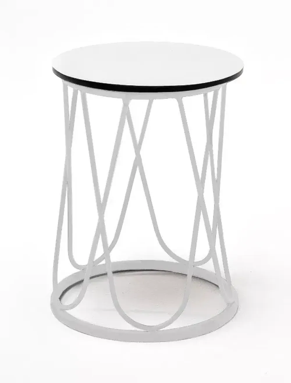 "Перу" журнальный стол из HPL круглый Ø40 H55, каркас из алюминия белый (RAL 9016) муар, цвет столешницы "молочный"