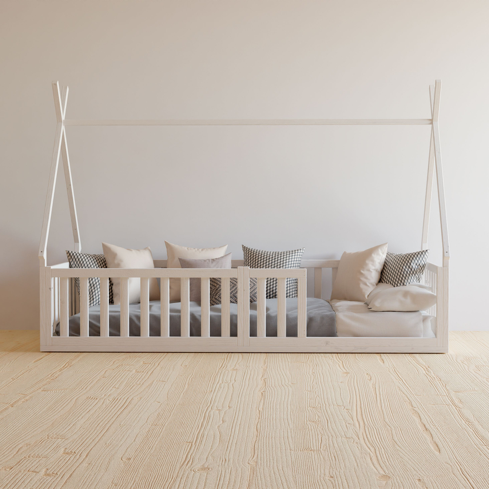 Кровать 90х200 Афина, напольная, с бортиками, из массива дерева