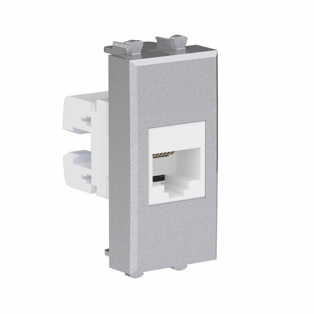 Телефонная розетка RJ-12 без шторки модульная, "Avanti", "Закаленная сталь", 1 модуль