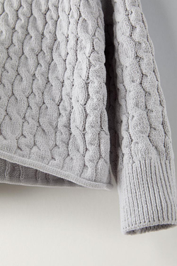 ZARA СВИТЕР ИЗ СИНЕЛИ С УЗОРОМ «КОСЫ», ЖЕМЧУЖНО-СЕРЫЙ