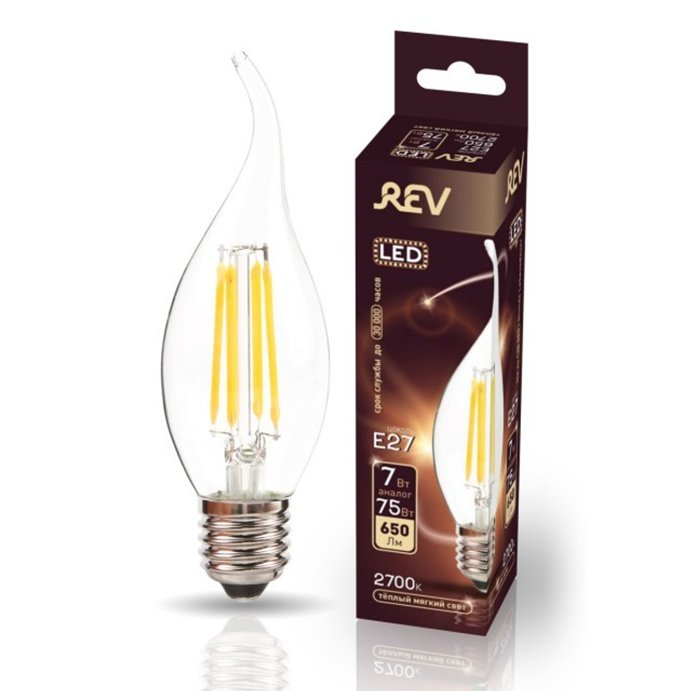 Лампа светодиодная FILAMENT свеча на ветру FC37 7W E27 2700K DECO Premium теплый свет