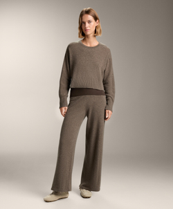 Oysho Джемпер с круглым вырезом из 100% кашемира, серо-коричневый