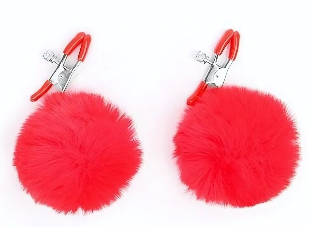Зажимы для сосков с красным пушком (Цвет: красный)