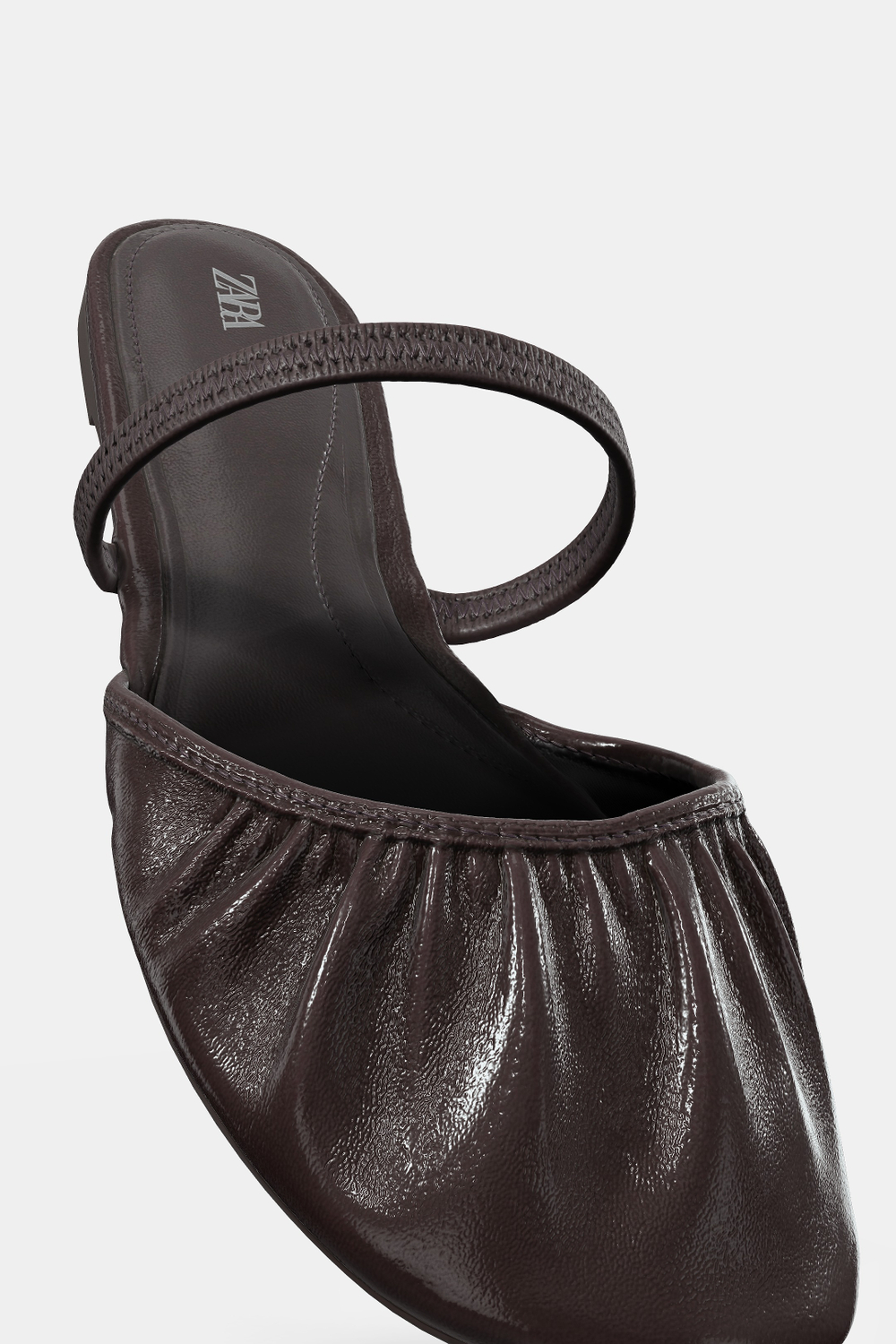 ZARA КОЖАНЫЕ БАЛЕТКИ-МЮЛИ, КОРИЧНЕВЫЙ