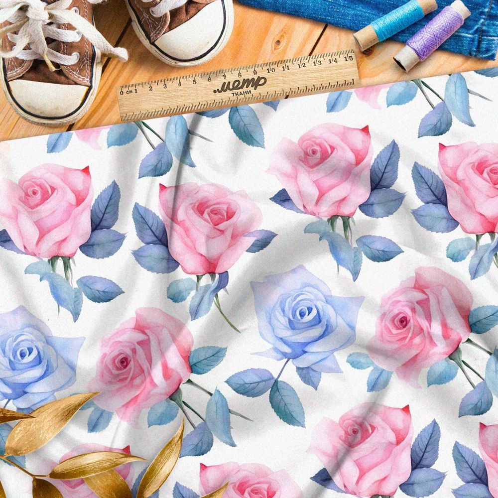 Ткань премиум сатин нежные акварельные розы