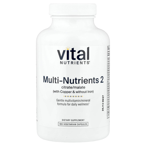 Vital Nutrients, Мульти питательные вещества цитрат / малат (с медью и без железа), 180 вегетарианских капсул