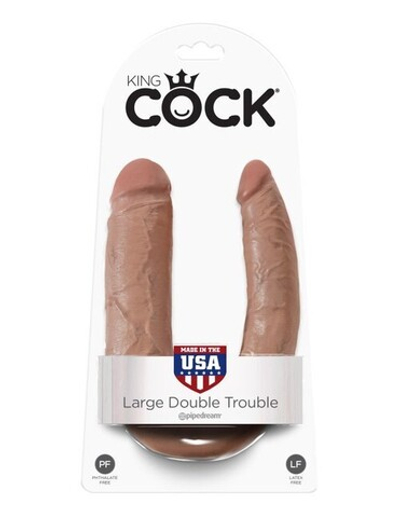 Фаллоимитатор двухголовый большой загорелый King Cock U-Shaped Large Double Trouble (Цвет: телесный)