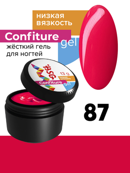 Жёсткий гель для наращивания Confiture №87 НИЗКАЯ ВЯЗКОСТЬ - Малиново-красный  (13 г)