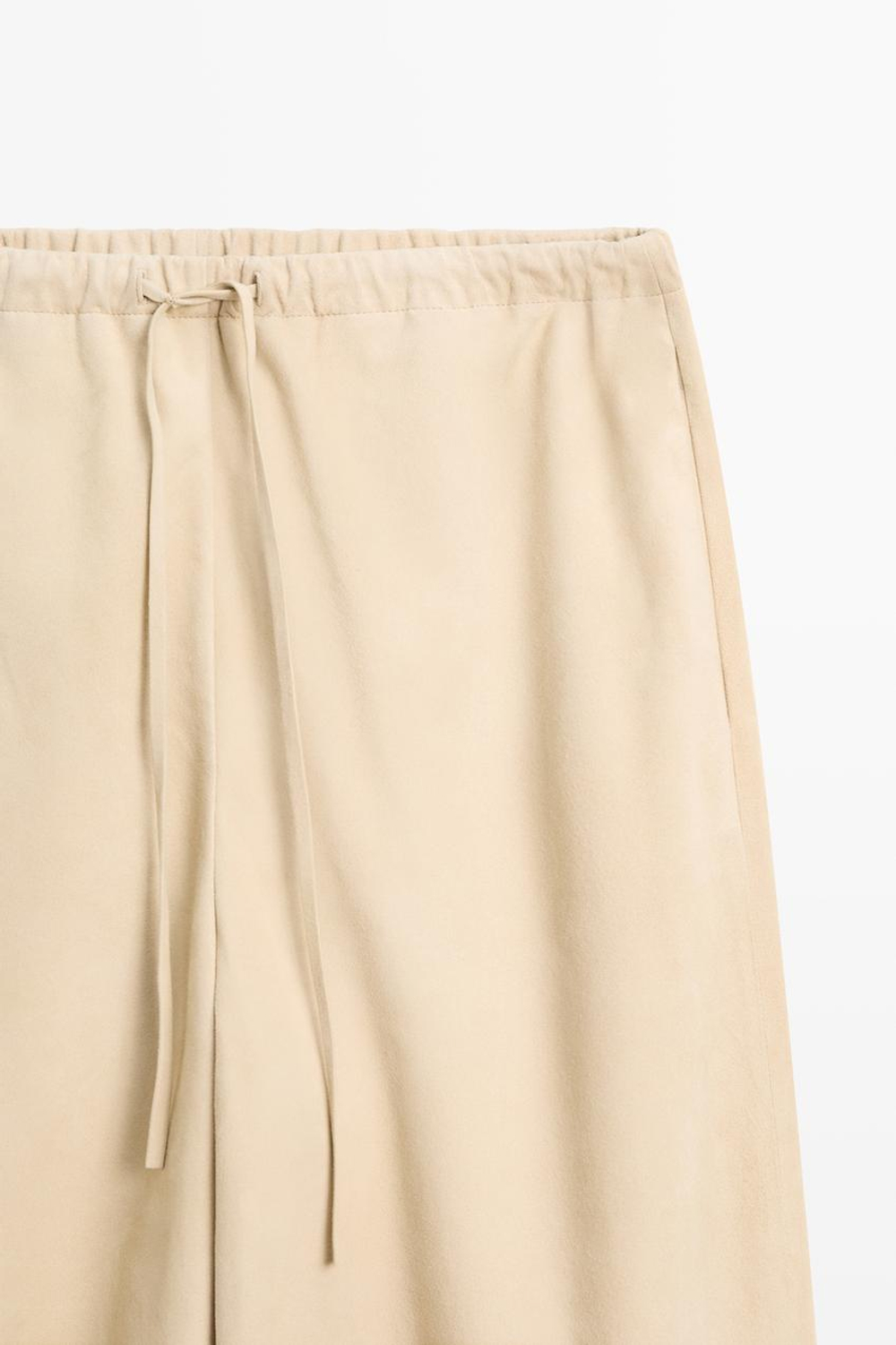 Massimo Dutti Замшевые кожаные брюки-саруэль, ванильный