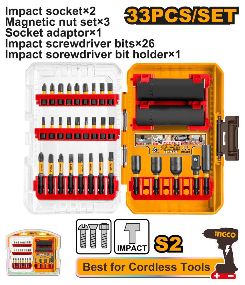 Набор ударных бит INGCO AKDL63306 INDUSTRIAL 33 шт.