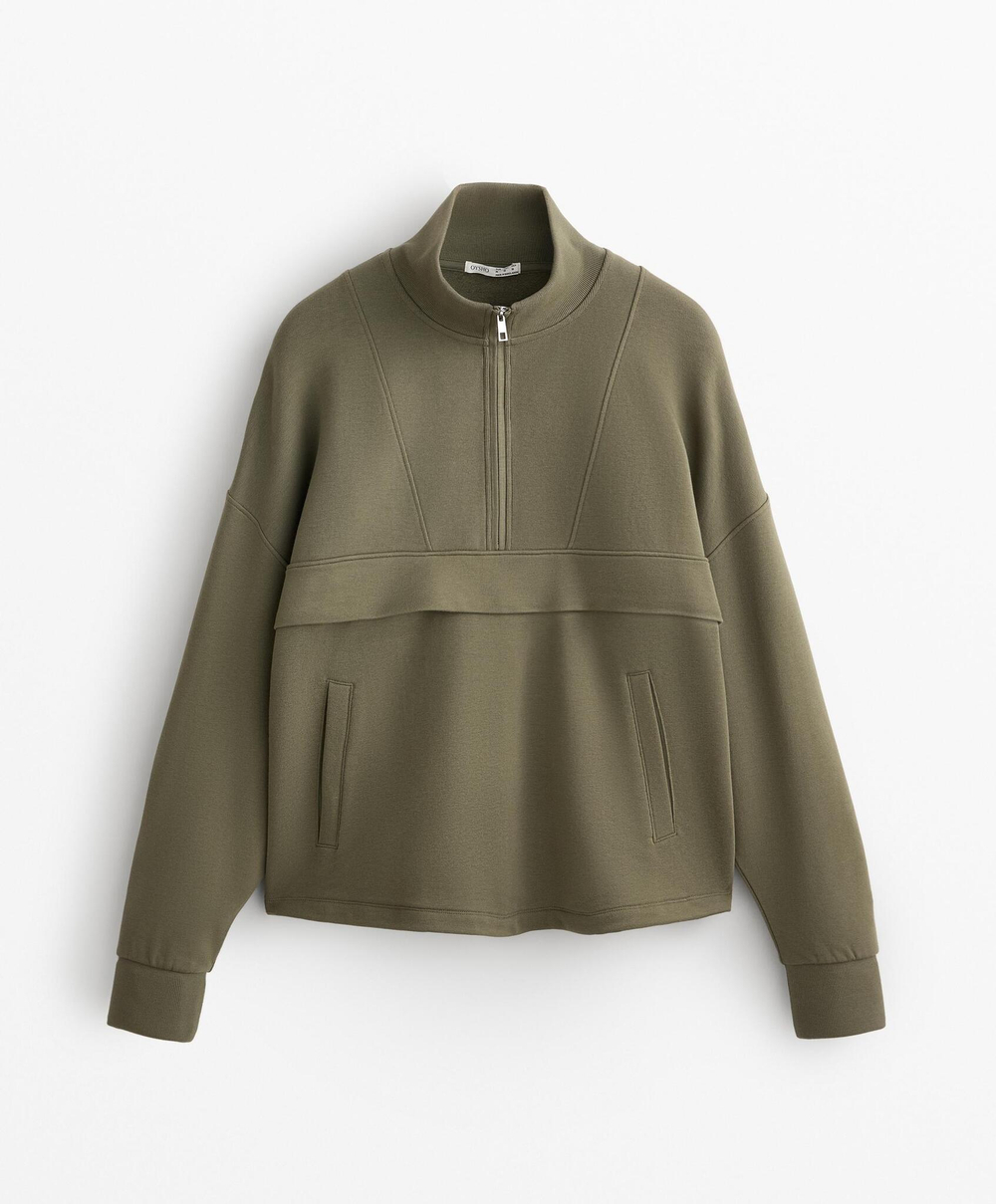 Oysho Толстовка на молнии из хлопка и модала, светлый хаки