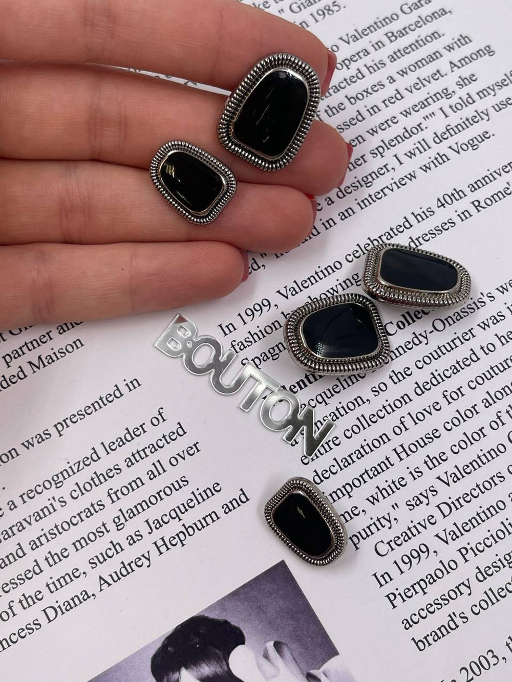 Пуговицы серебряные с черной эмалью Винтаж