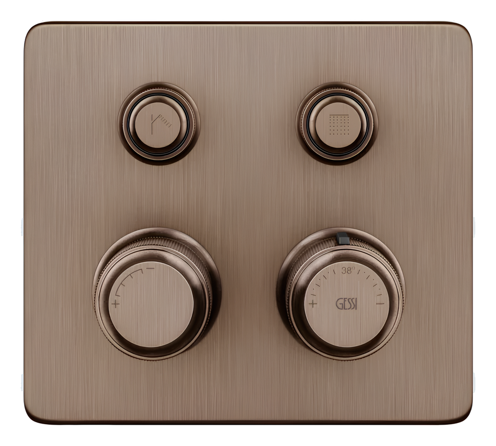 Термостат Gessi HI-FI Eclectic, встраиваемый, до 2 функций одновременно, с кнопками вкл/выкл, внешняя часть, цвет Copper Brushed PVD