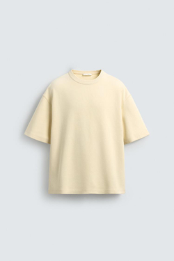 ZARA ТОЛСТОВКА СВОБОДНОГО КРОЯ С КОРОТКИМИ РУКАВАМИ, МЯГКИЙ ЖЕЛТЫЙ