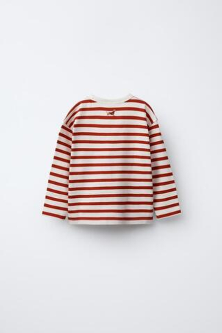 ZARA ФУТБОЛКА В ПОЛОСКУ С ВЫШИВКОЙ, КРАСНЫЙ