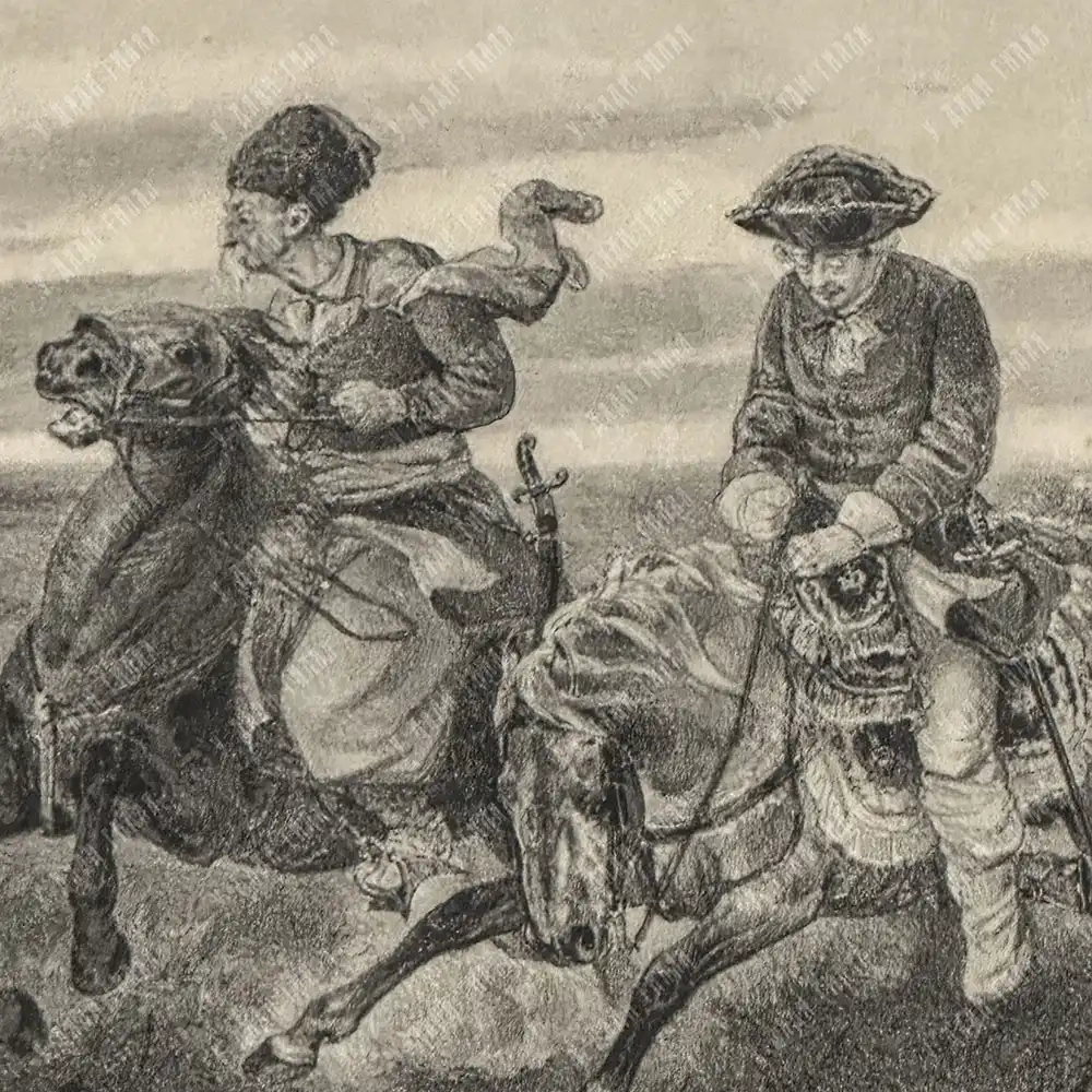 Богатов Н. А. Бегство Карла XII и Мазепы из-под Полтавы. Литография. 1880