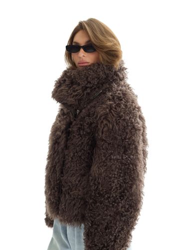 Коричневая шуба-косуха из овчины калган