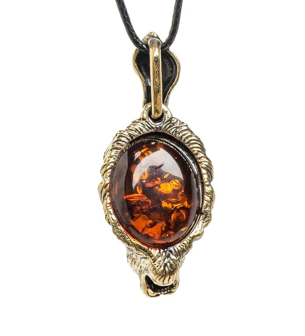 AM-1684 Подвеска «Лев» (латунь, янтарь)