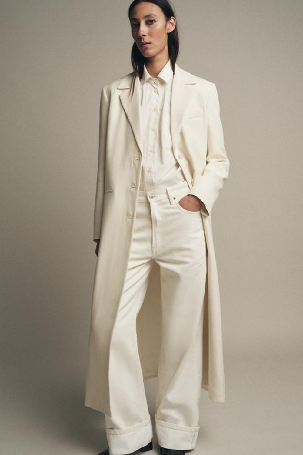 ZARA ДЖИНСЫ BAGGY С НИЗКОЙ ПОСАДКОЙ — ZW COLLECTION, ЭКРЮ