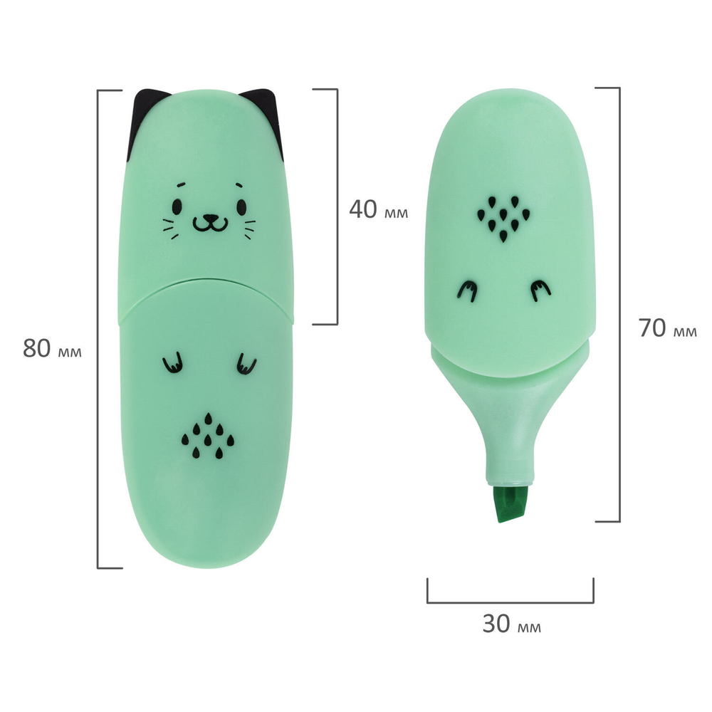 Текстовыделитель мини BRAUBERG KIDS "CUTE CATS PASTEL", АССОРТИ В ПЛАСТИКОВОЙ БАНКЕ, линия 1-5 мм, 152434.