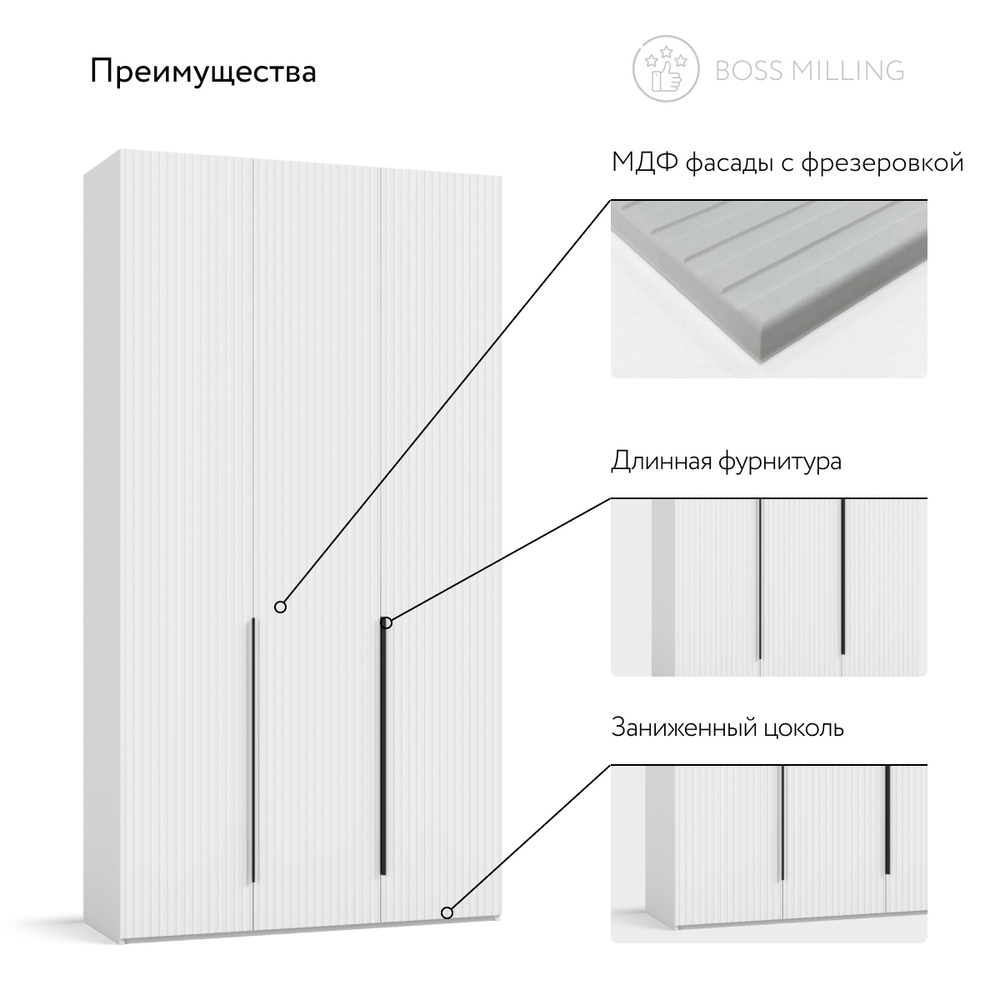 Шкаф BOSS MILLING 120 - 3Д Белый снег, Шарли белый