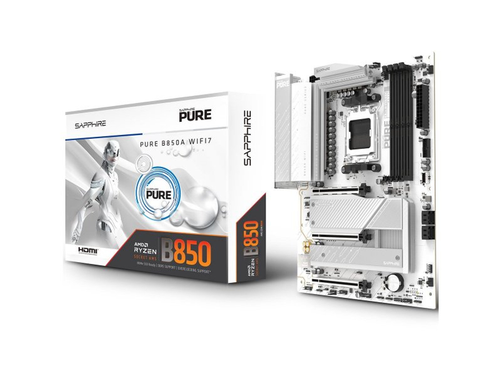 Материнская плата Sapphire Pure B850a Wifi 7, Socket AM5, AMD B850, ATX, RTL [52123-11-40G]