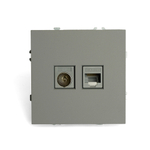 Розетка TV + компьютерная RJ-45 (механизм), STEKKER, серия Эмили, RST00-5106-10, платиново-серый, soft touch 49950