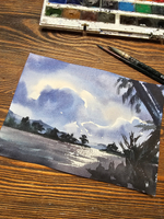 Картина авторская акварельная в паспарту 21*30 см на стену для интерьера "В окружении пальм"