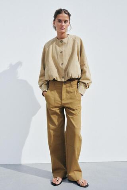 ZARA БРЮКИ ИЗ ТВИЛА — ZW COLLECTION, ОЛИВКОВЫЙ