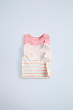 ZARA НАБОР ИЗ ТРЕХ ФУТБОЛОК В ПОЛОСКУ, РОЗОВАТЫЙ