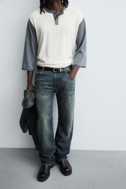 ZARA ДЖИНСЫ FLARE FIT С ЗАНИЖЕННОЙ ТАЛИЕЙ, ЗЕЛЕНОВАТО-СИНИЙ