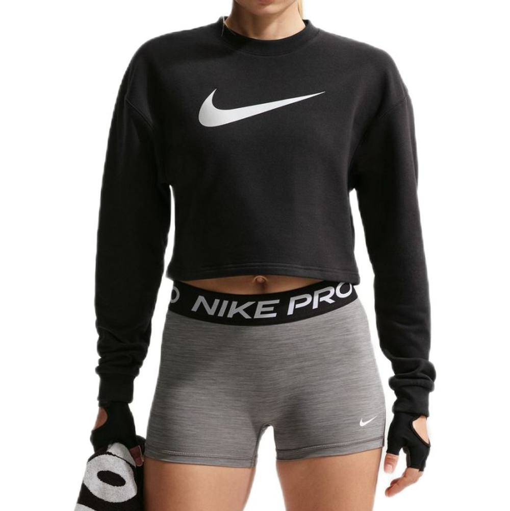 Женская Кофта теннисная Pro Dri-Fit Crew Neck French Terry - black/metallic silver/white
