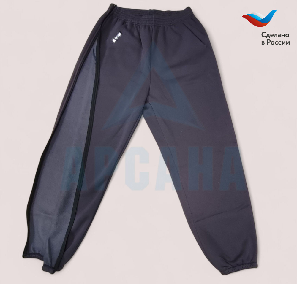 Брюки ортопедические с молниями по бокам, трикотаж с начесом. Цвет Темно-серый. Размер 5XL (58-60)