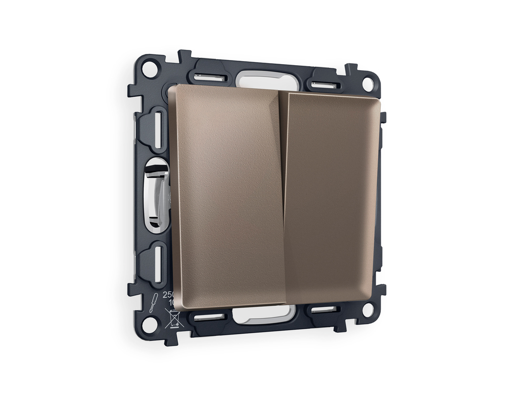 MA633030 Комплект механизма 2-клавишного перекрестного выключателя 10A-250V ALFA Темная бронза матовый QUANT (AP6330, VM125)