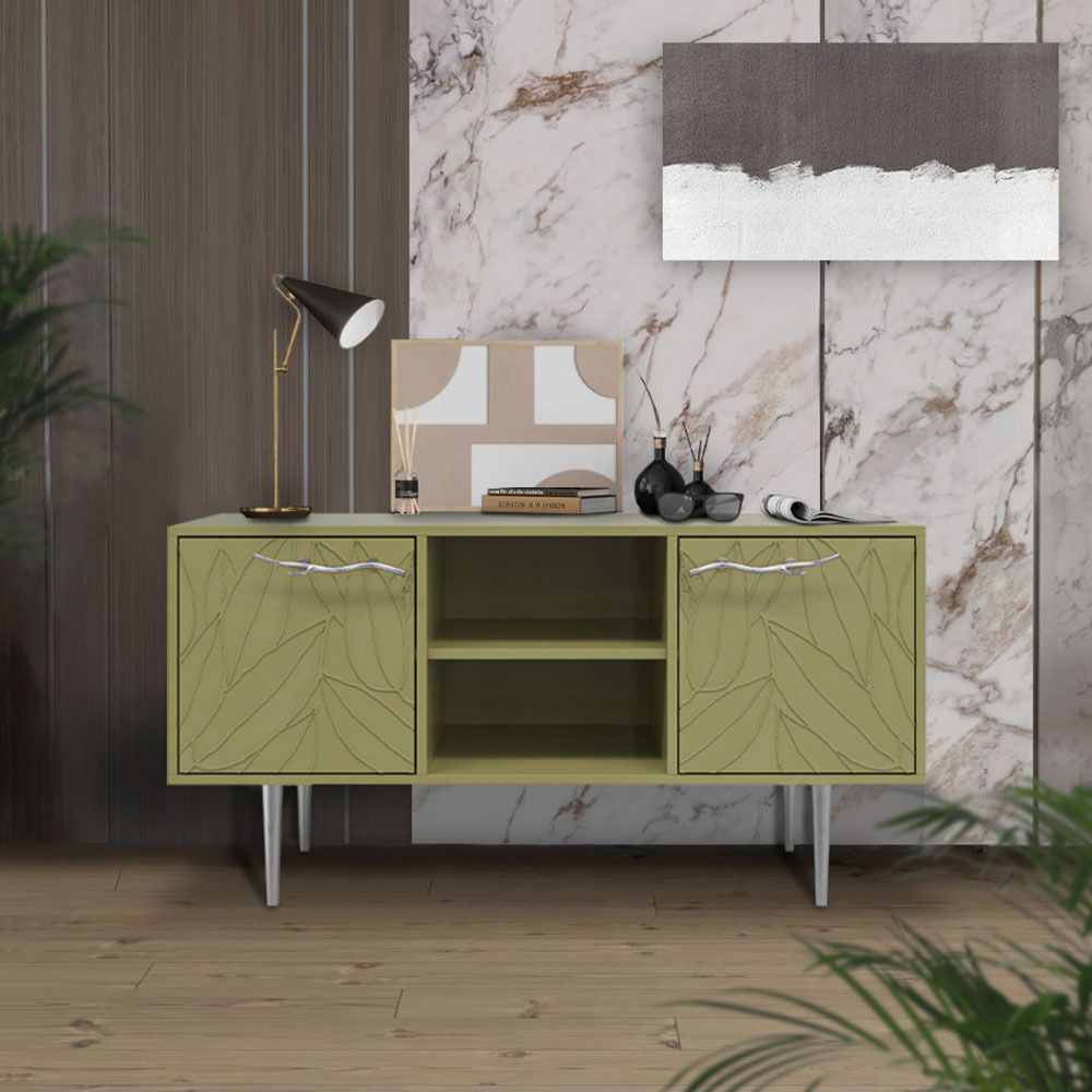 Тумба под ТВ Арт Колор leaves 117см Стайл Сильвер Зеленая олива