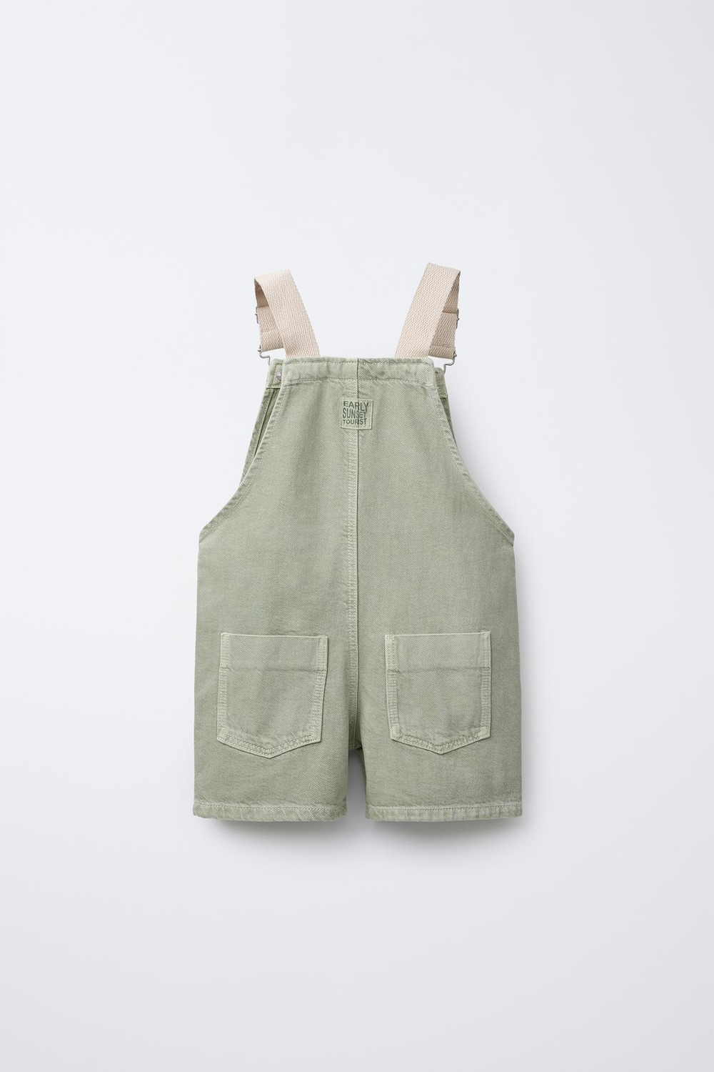 ZARA КОРОТКИЙ ХОЛЩОВЫЙ КОМБИНЕЗОН ИЗ ТВИЛА, СВЕТЛЫЙ ХАКИ