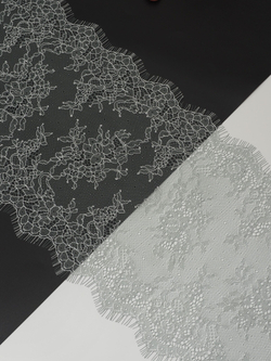 Кружево шантильи серо-зеленое с ниткой экрю неэластичное ширина 22 см длина 1.45 м