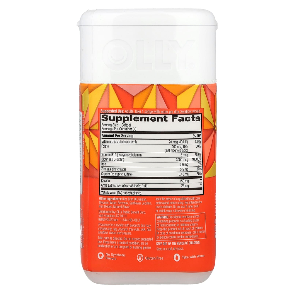 OLLY, Для волос, многофункциональная смесь, 30 мягких таблеток