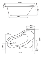 Ванна акриловая асимметричная "Ибица" 150х100 левосторонняя белая  Santek