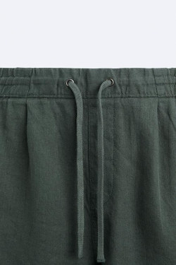 ZARA ШОРТЫ ИЗ ХЛОПКА И ЛЬНА, ЗЕЛЕНЫЙ