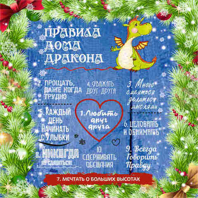 Подставка под горячее 13,5*13,5см «Правила дома» Символ года Дракон
