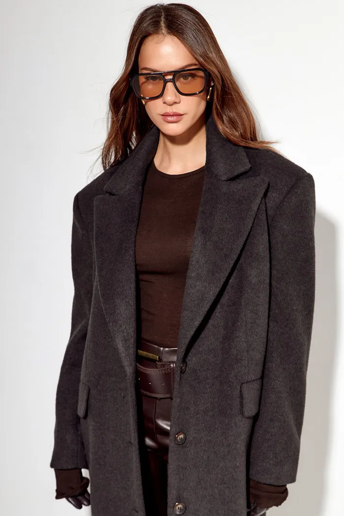 Пальто с шерстью прямого кроя цвета эспрессо