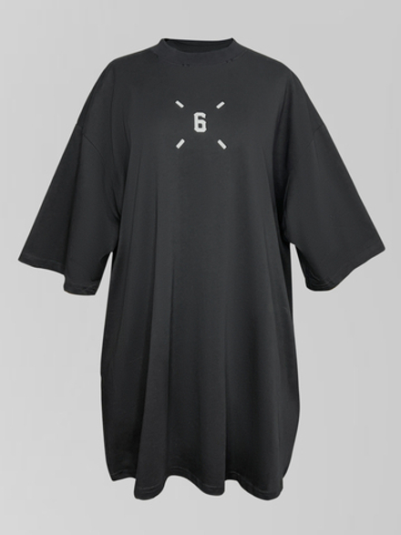 Футболка 6109 удлиненная однотонная с принтом с двух сторон