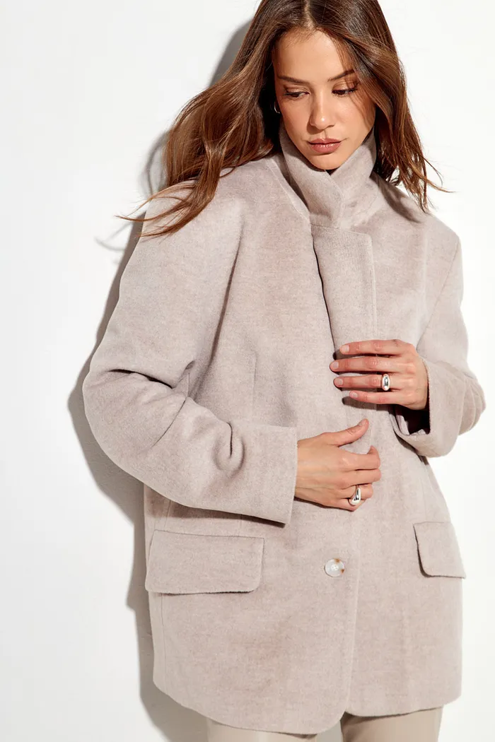 Пальто-пиджак с шерстью жемчужного цвета