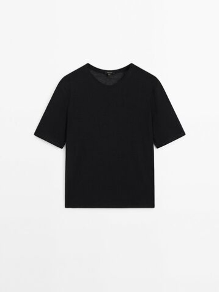Massimo Dutti Футболка с короткими рукавами из 100% хлопка, черный