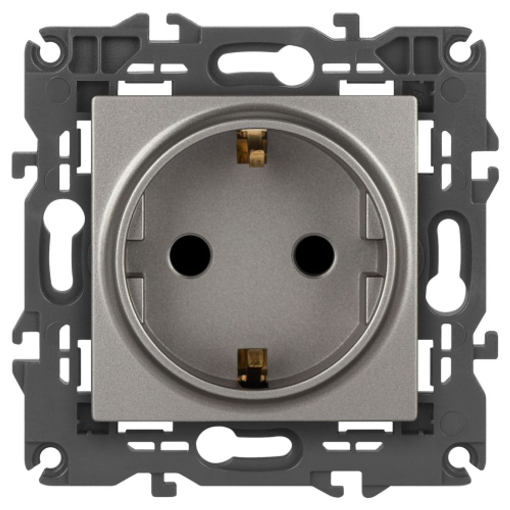 Розетка ЭРА Elegance 14-2102-16 2P+E Schuko со шторками, 16А-250В, титан