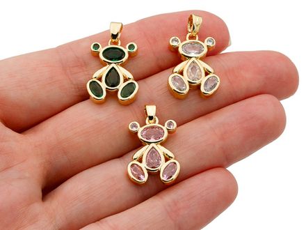 Подвеска "Мишка" 18мм, с зелеными кристаллами